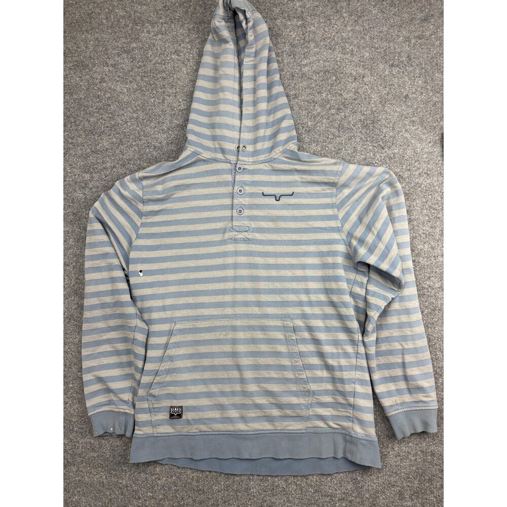 Kimes Ranch Hoodie Mens Large Blue Striped Henley‎ Lightweight Kangaroo Pocket